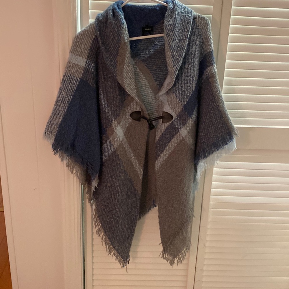 Blue fringe poncho